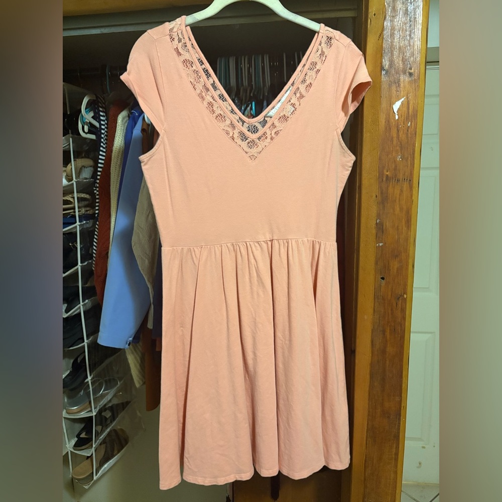 LC Lauren Conrad Peach Lace V-Neck Mini Dress